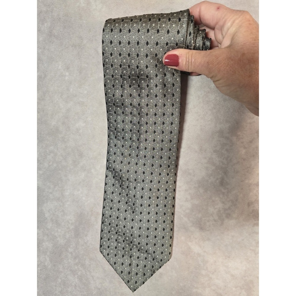 Roberto Villini Mens 100% Silk Necktie Black Silver‎ Handmade Italian Tie Luxury